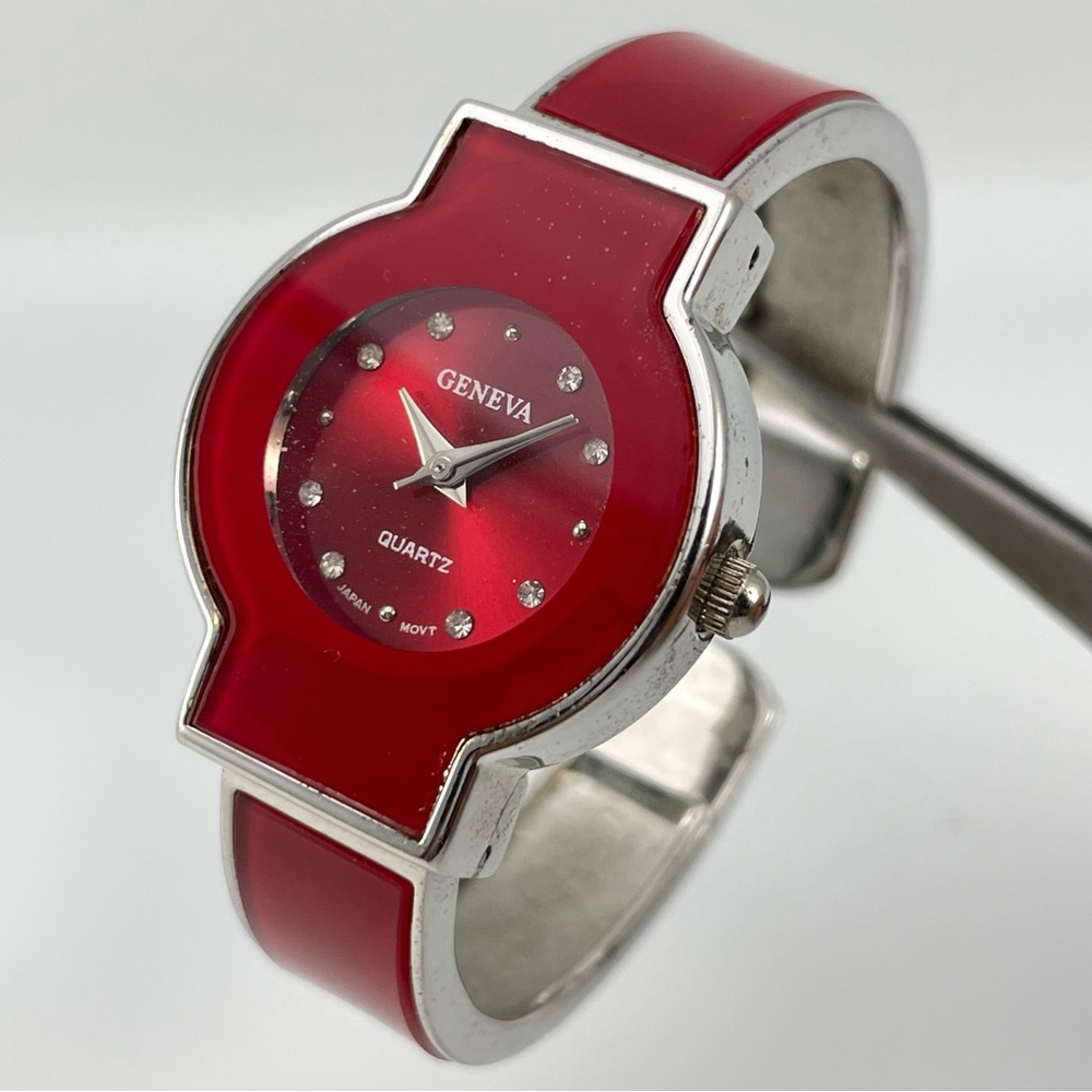 Cute Geneva Red Bangle Quartz Watch – Fits 6.5” Wrist – Needs Battery